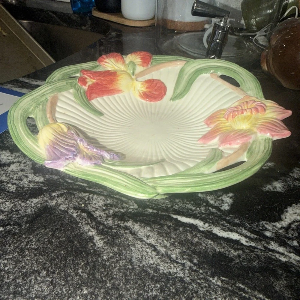 Fitz and Floyd Tulip Swan Compote, Serving or Candy Dish Hand-painted Ceramic